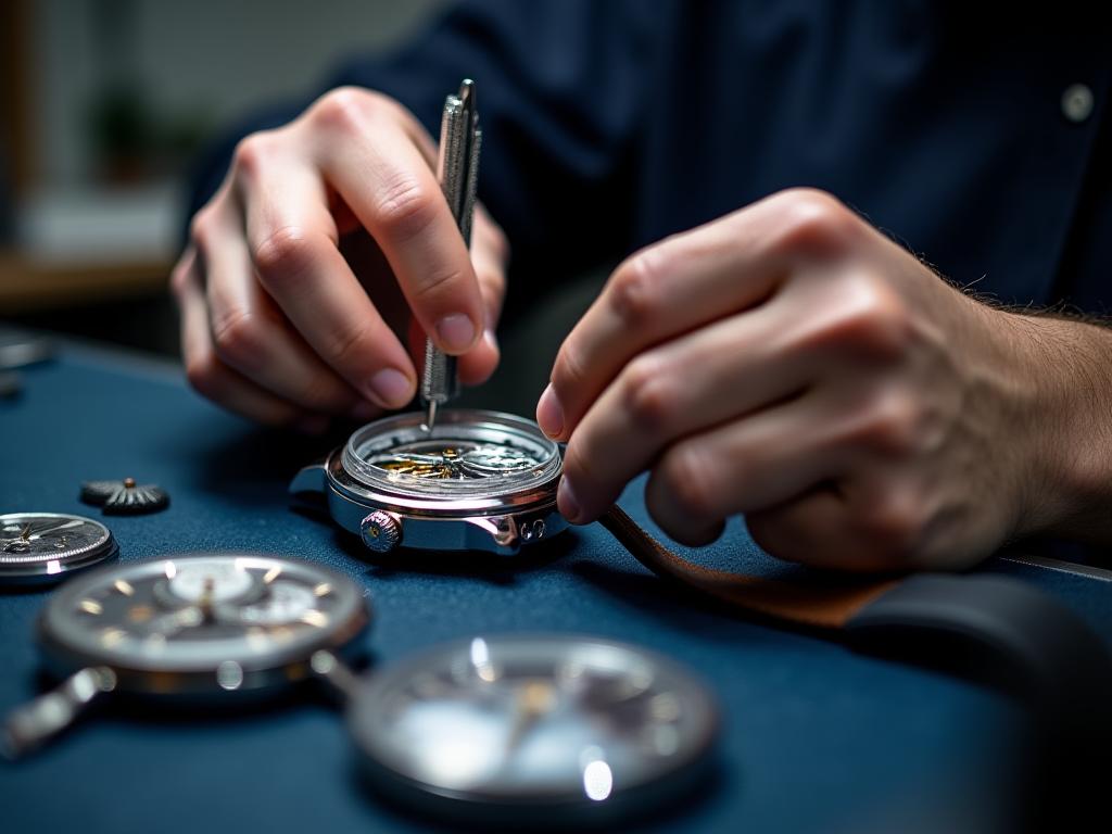 Schweizer Uhrmacher bei präziser Uhrenreparatur